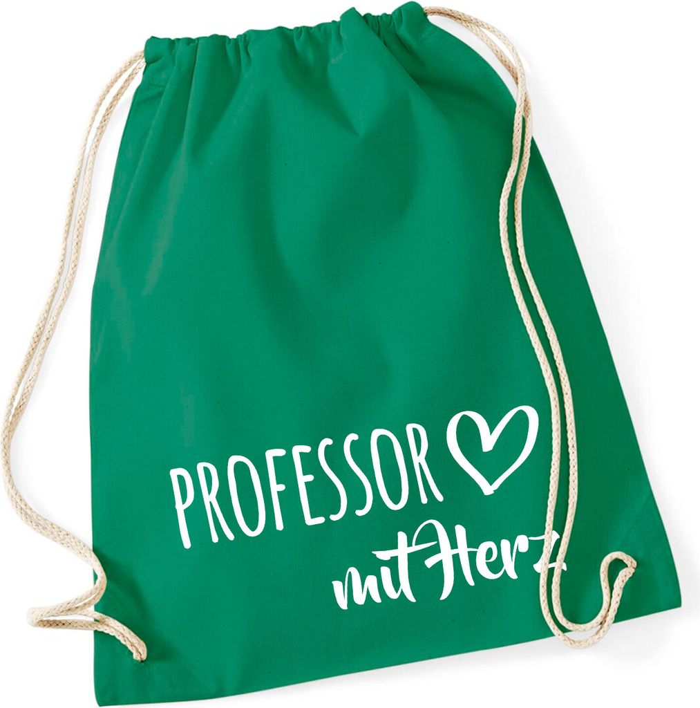 Huuraa Turnbeutel Professor mit Herz 12 Liter Kelly Green Baumwolle Rucksack Geschenkidee