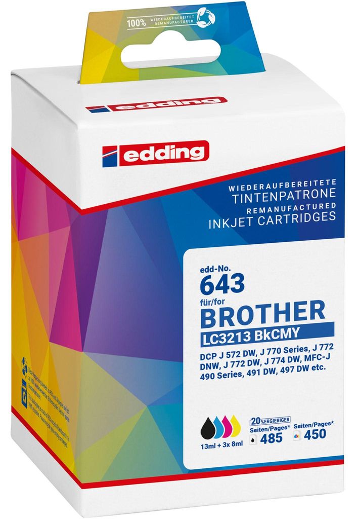edding Tintenpatrone 18-643 wie Brother LC3213 sw/c/m/y 4St Produktbild 