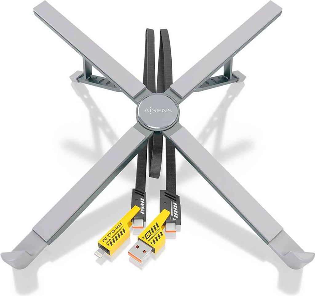 AISENS ASUC-4P021-GR, Laptop- & Tablet-Ständer, Grau, 38,1 cm (15"), USB 3.2 Gen 1 (3.1 Gen 1) Type-C, 100 W, 43 mm