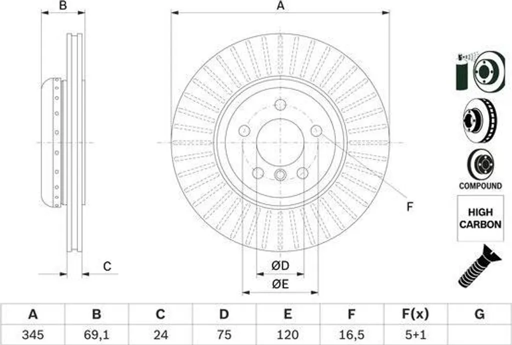 Disque de frein haute teneur en carbone Bosch 0986479E08 pour BMW F12 F13