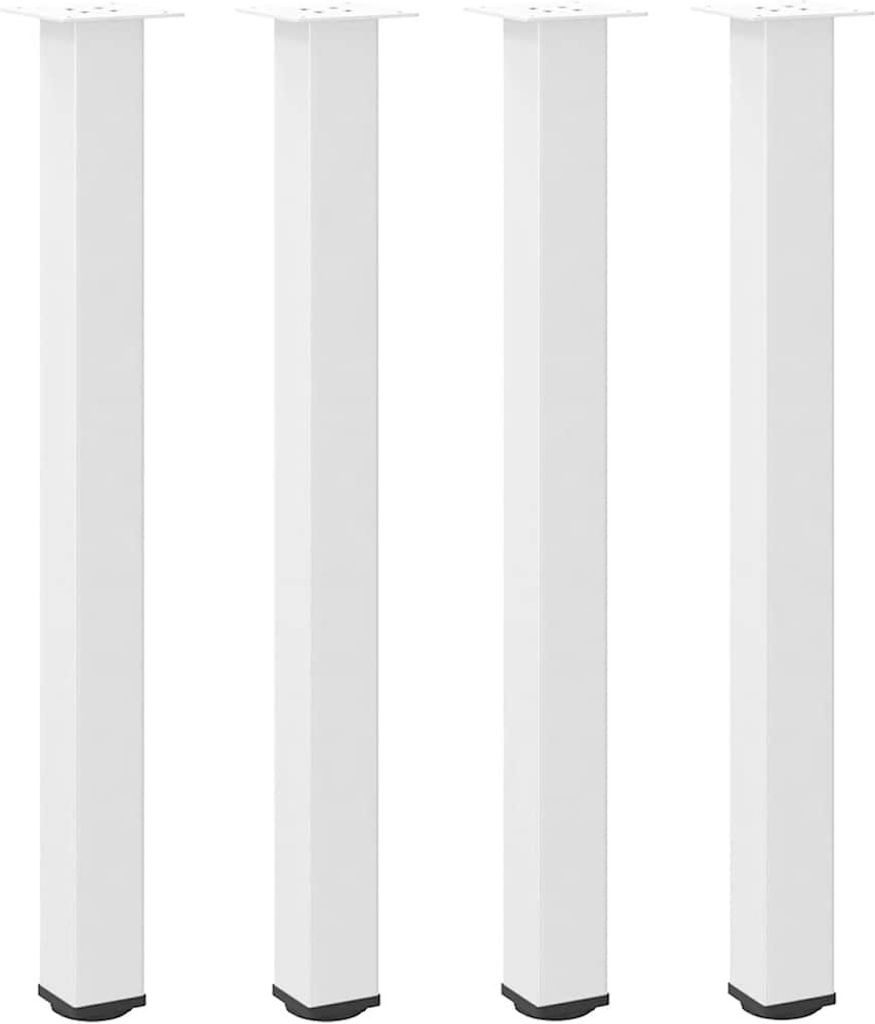 Four white table legs are shown standing upright against a white background.