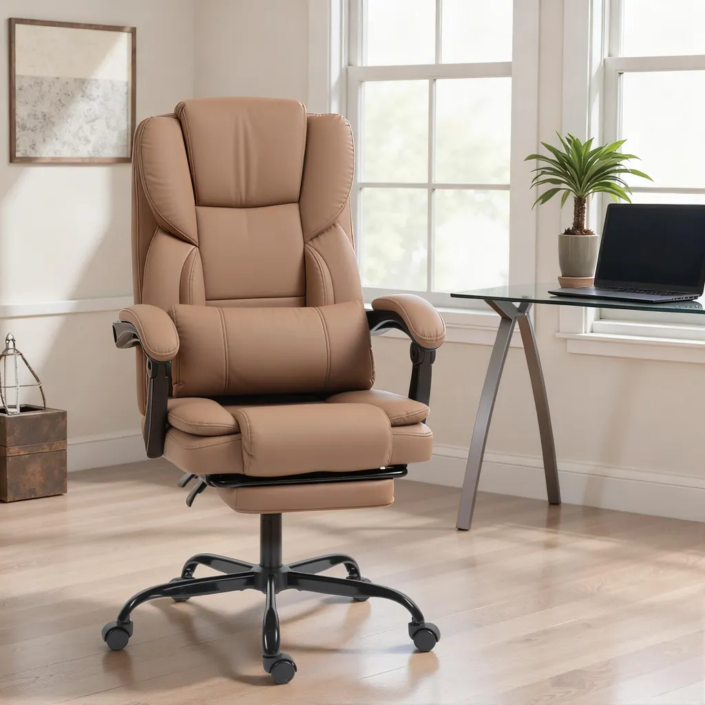 Fauteuil de bureau ergonomique marron ajustable pour ordinateur - 4
