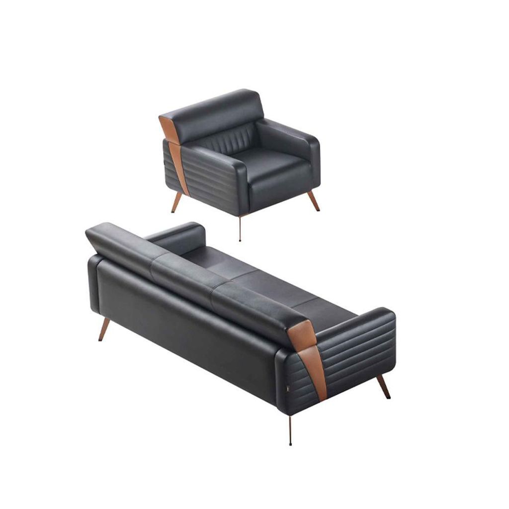 Sofas Arbeitszimmer 2tlg 3-Sitzer Sessel Schwarz Einfarbig Modern Design