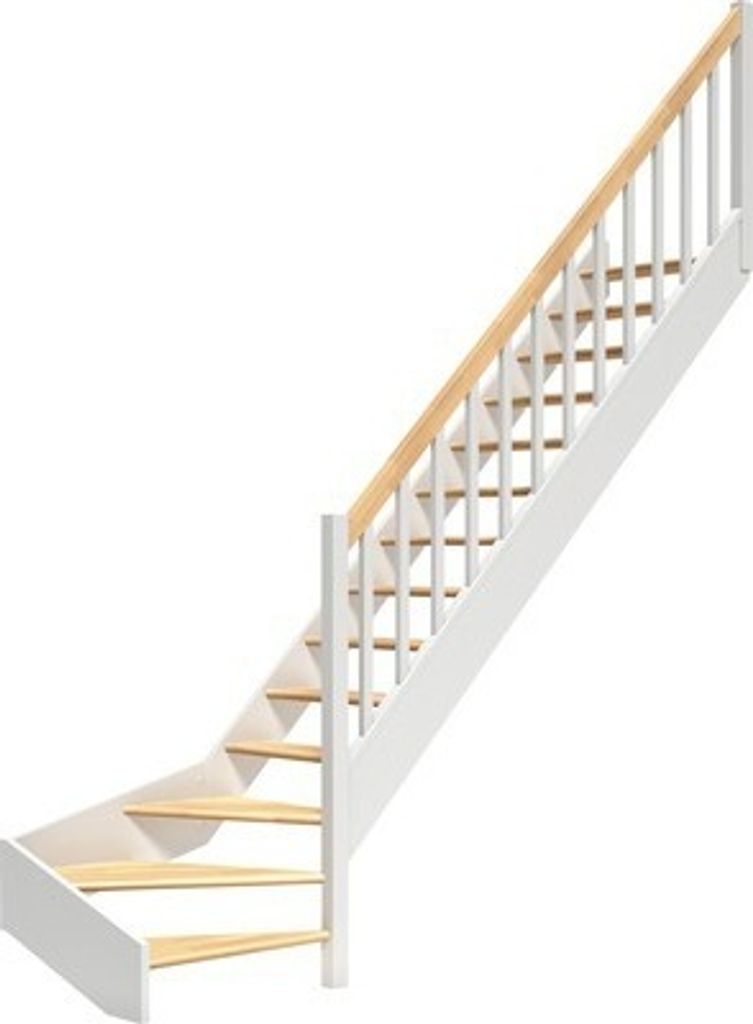 Pertura Wangentreppe Elenie Buche Leimholz Lackiert Ohne Setzstufen Seitenwange weiß 1/4-gewendelt unten rechts 83,5 cm