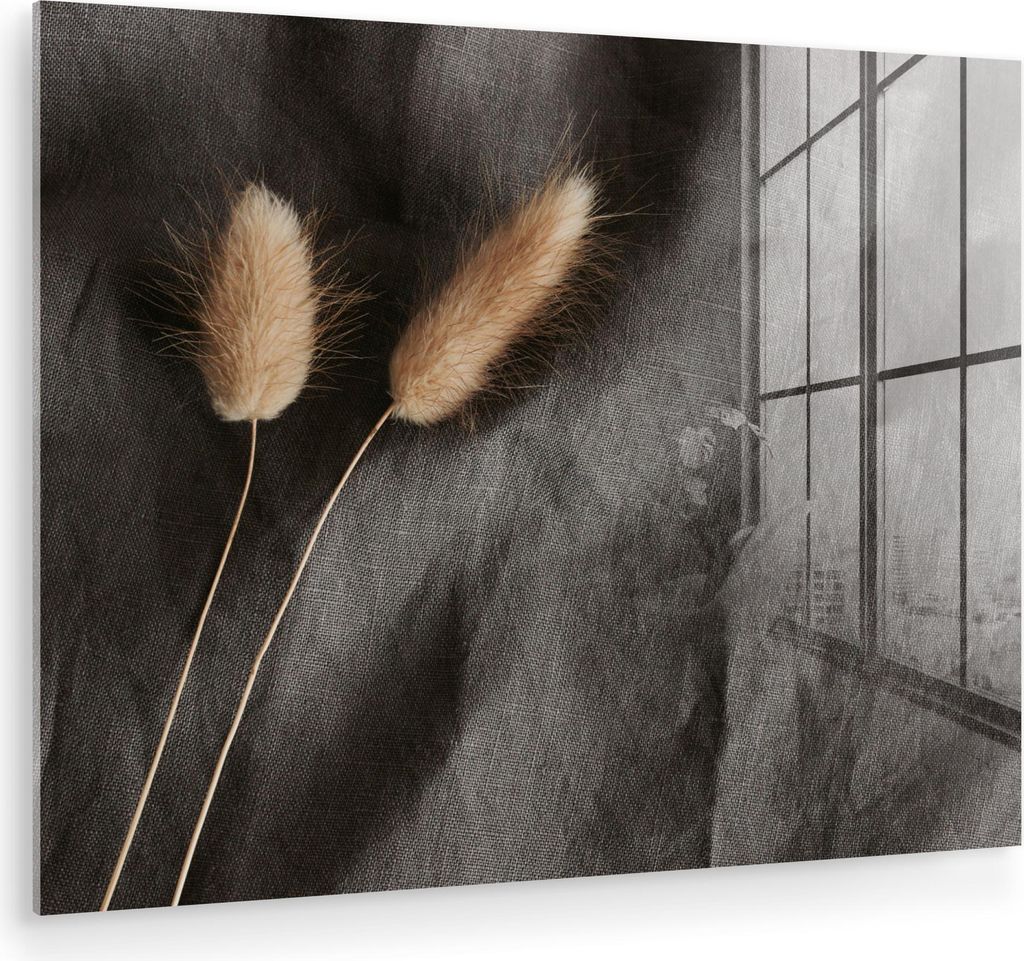MuchoWow Glasbilder - Bilder auf Wandbild - Foto auf Glas Pampasgras - Flieder - Schwarz - Beige 80x60 cm Wanddekoration aus Glas - Acrylglasbild -...