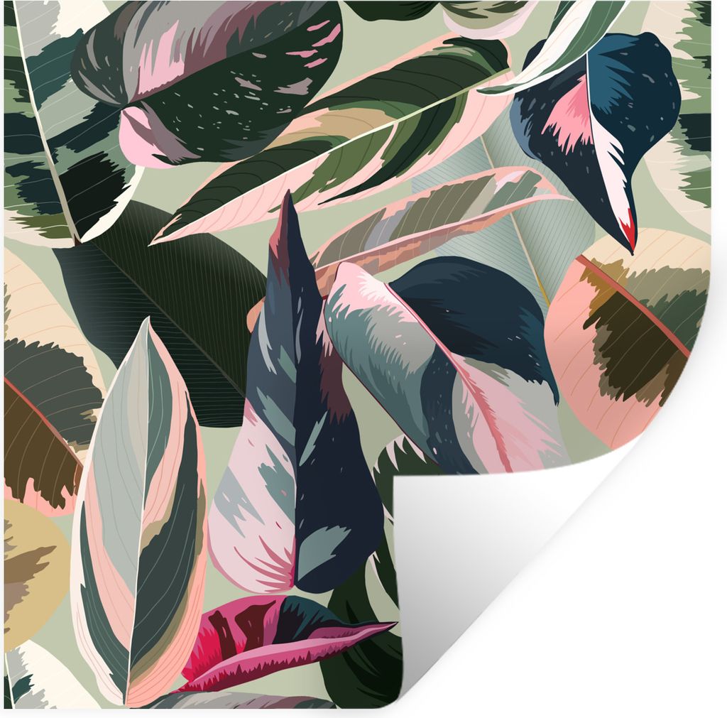 MuchoWow Wandtattoo Wandsticker Wandaufkleber Tropisch - Blau - Rosa 50x50 cm Selbstklebend und Repositionierbar - Selbstklebend - Fototapeten
