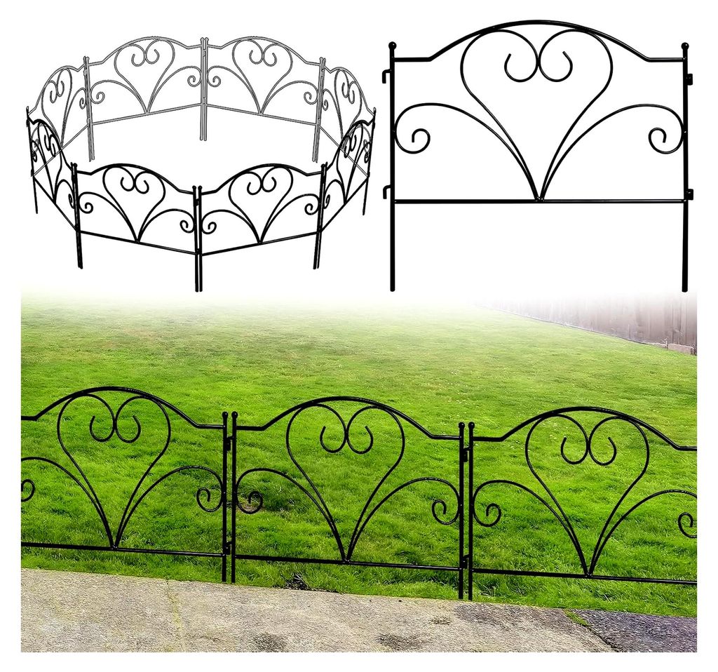 Dekorativer Gartenzaun 45 cm H x 50 cm B (5 Panels, Gesamtlänge 2,5 m) No Dig Zaun aus rostfreiem Metall für Garten, Terrasse, Rasen, Blumenbeet