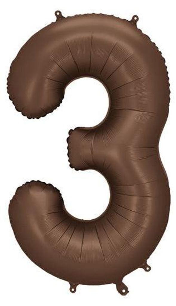 Folienballon Zahl 3 in Braun 86cm Produktbild 