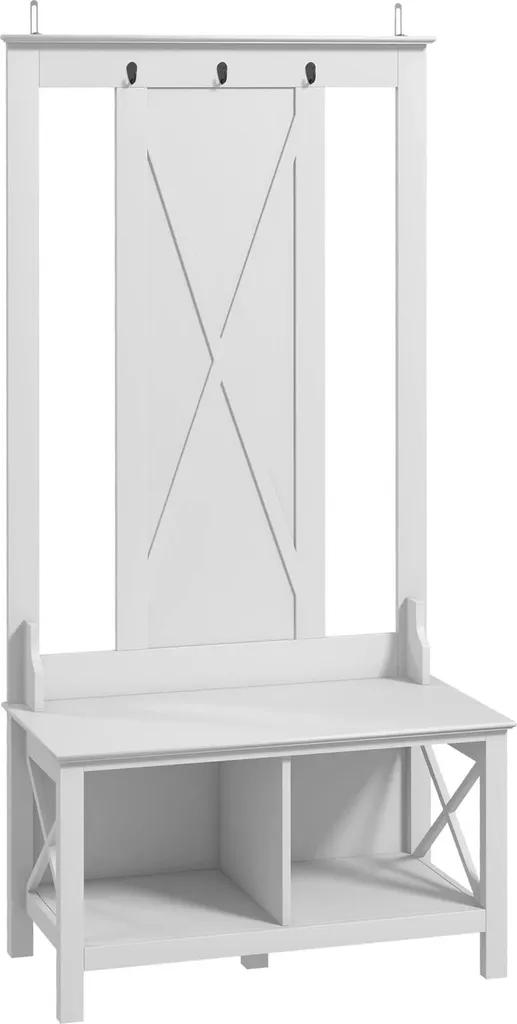 Porte-chaussures colonne en bois blanc et vestiaire d'entrée 168cm