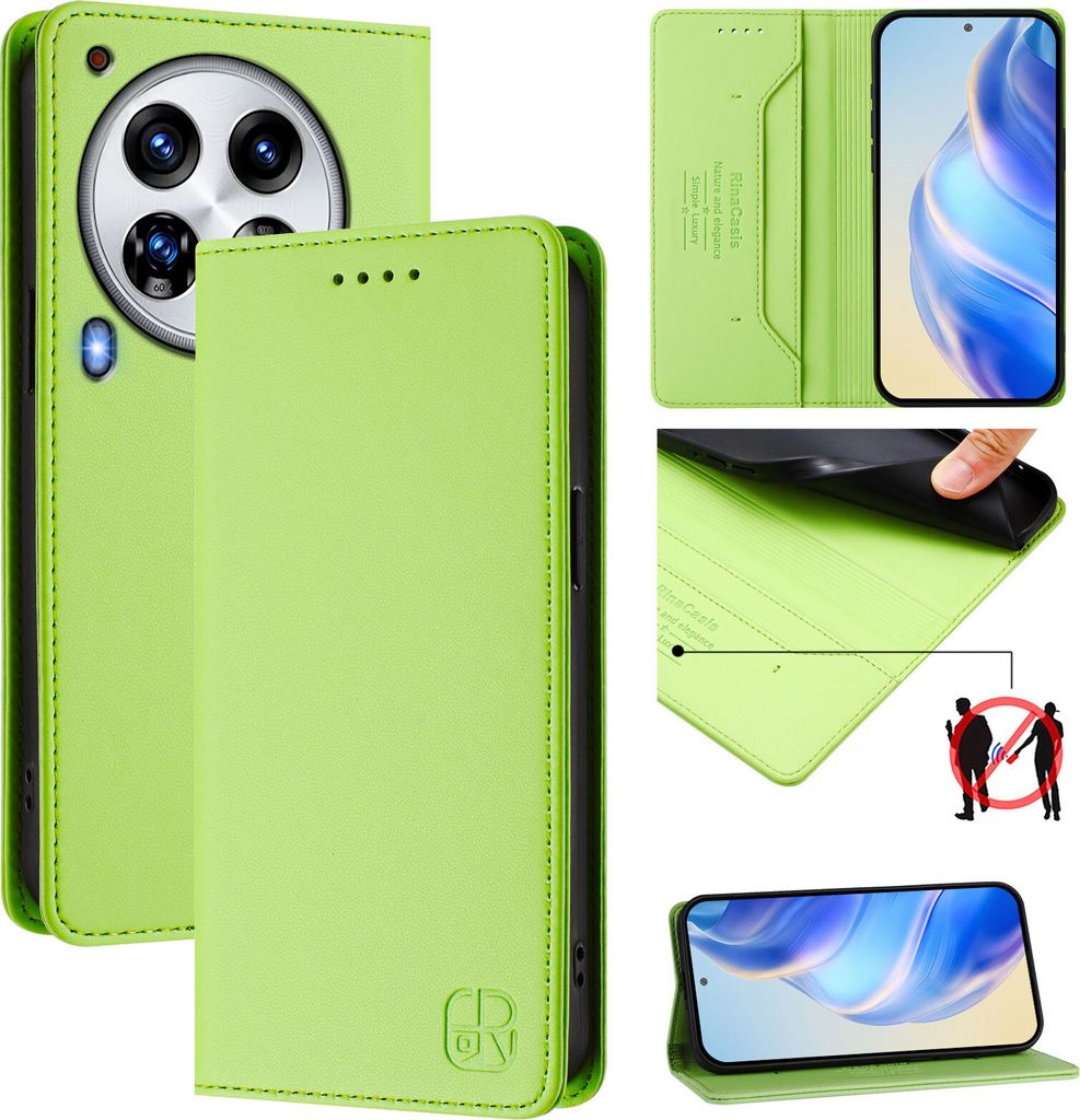 Lederhülle für Tecno Camon 30 Premier Hülle Flip Brieftasche Kartenfächern Ständer Schutzhülle Grün