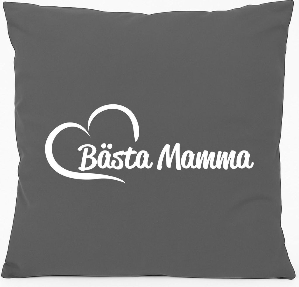 Huuraa Sofakissen Bästa Mamma Hjärta Geschenk 40x40cm mit Füllung Steel Grey Baumwolle Bästa Mamma Mitbringsel