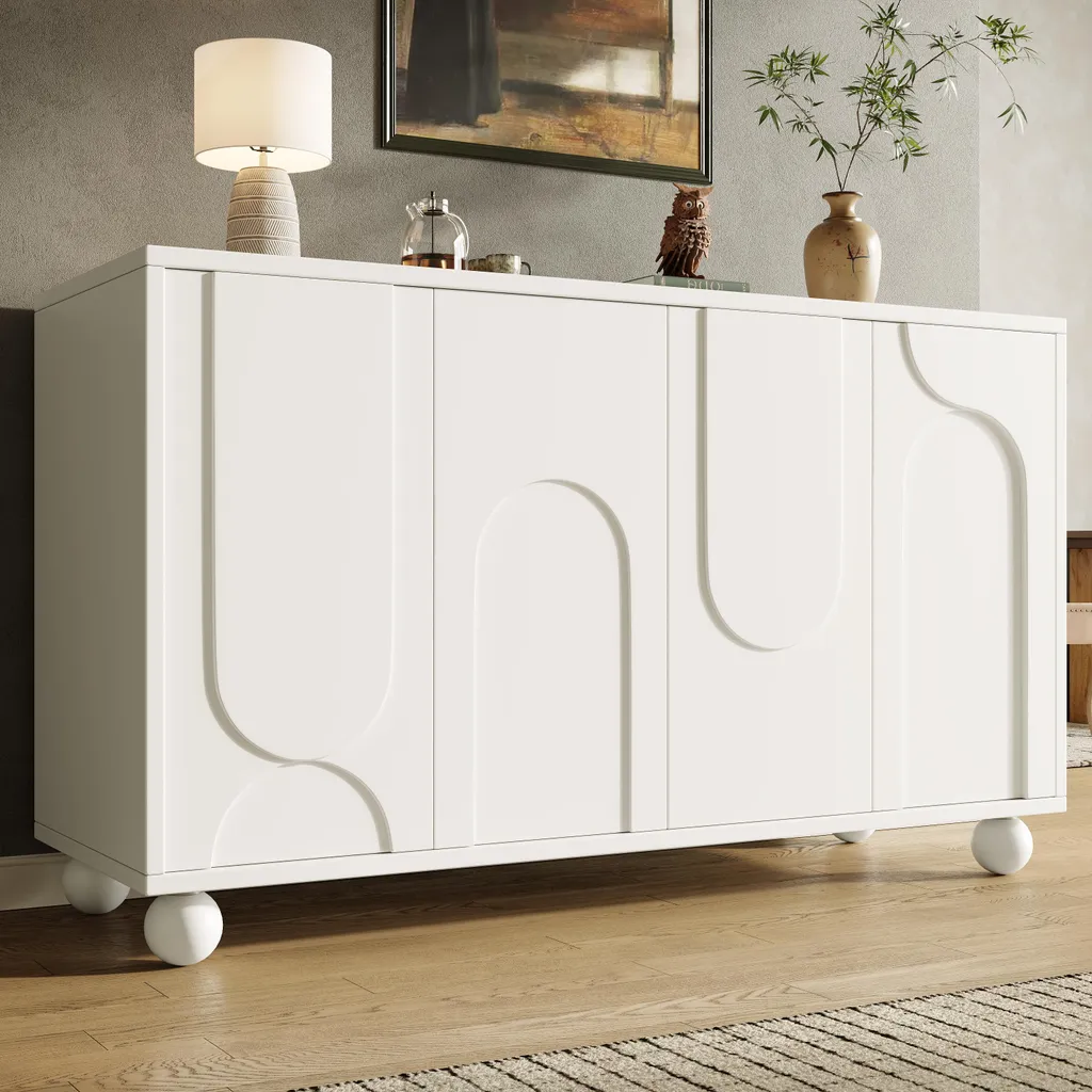Buffet blanc 120 x 35 x 71 cm avec système d'ouverture par pression