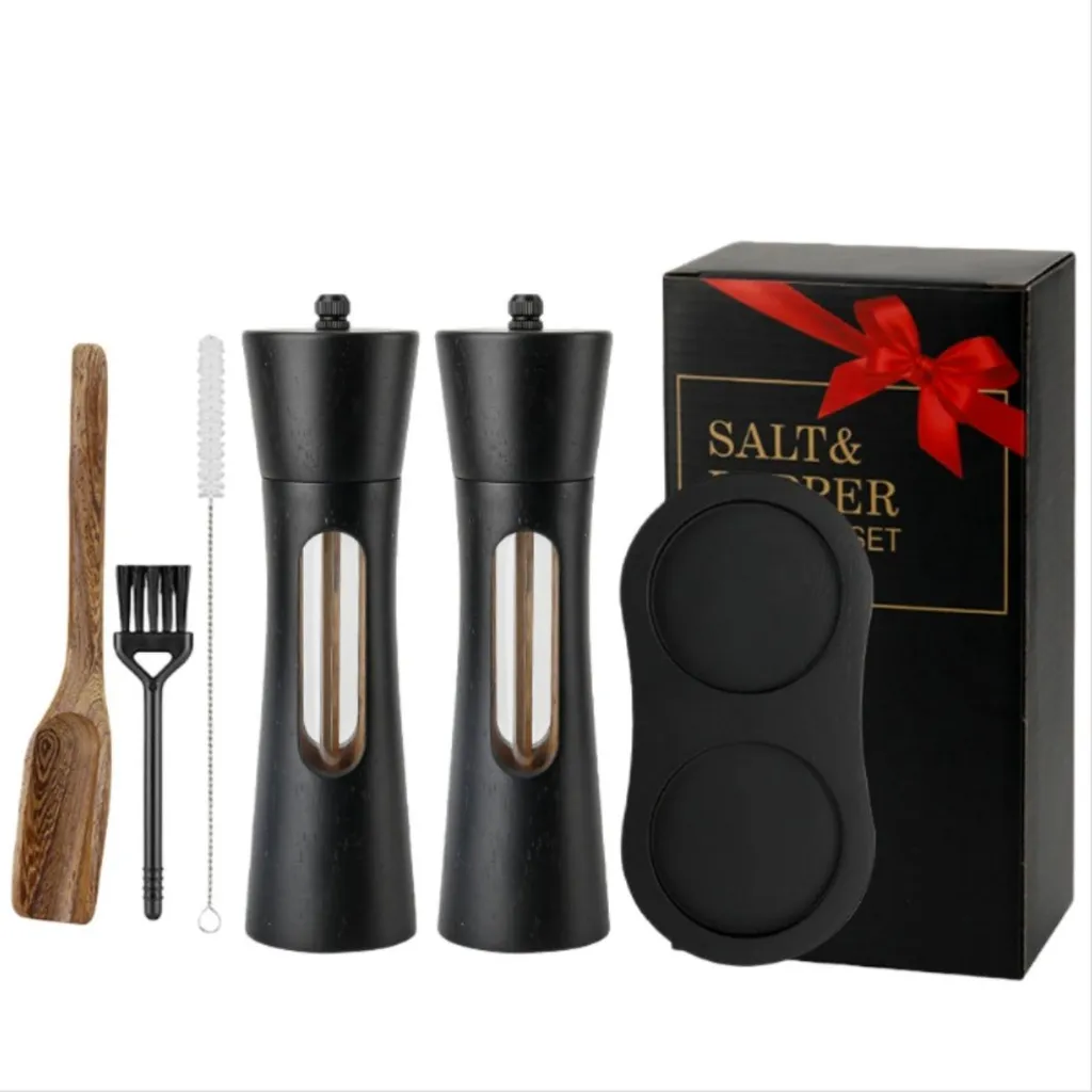 Set 2 Macinapepe 20cm in Legno con Base e Accessori | Design Classico