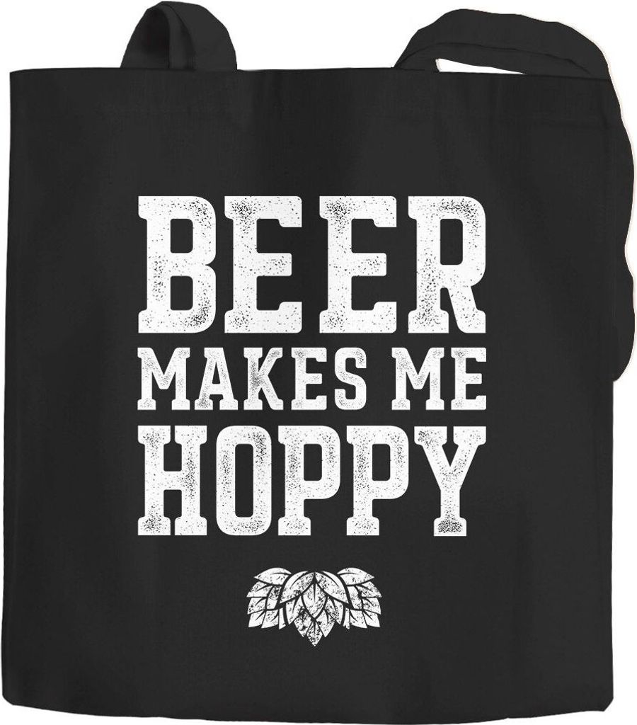 Jutebeutel Beer makes me hoppy Bier Spruch Beutel Baumwolltasche Stoffbeutel Tragetasche Moonworks schwarz unisize