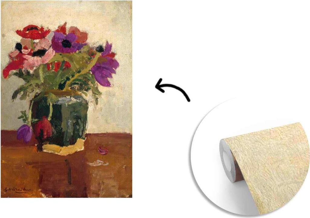 MuchoWow Fototapete für Wohnzimmer oder Schlafzimmer Wandtapete Vinyl Motivtapete Ingwerglas mit Anemonen - Gemälde von George Hendrik Breitner...