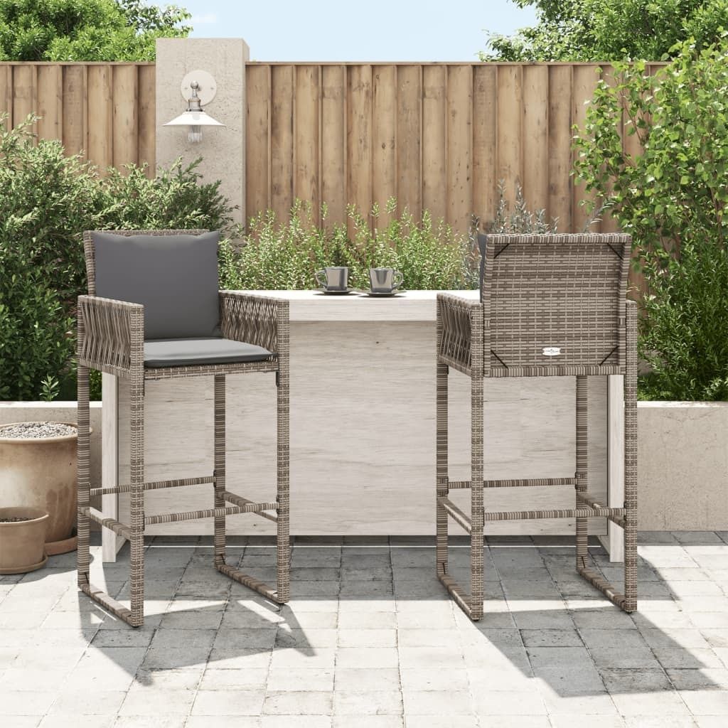 " "Outdoor-Stuhl/Picknickstuhl - Garten-Barhocker mit Kissen 2er Set - Gartensessel - Grau Poly Rattan - 52x58x118 cm NeuMöbel 5629160