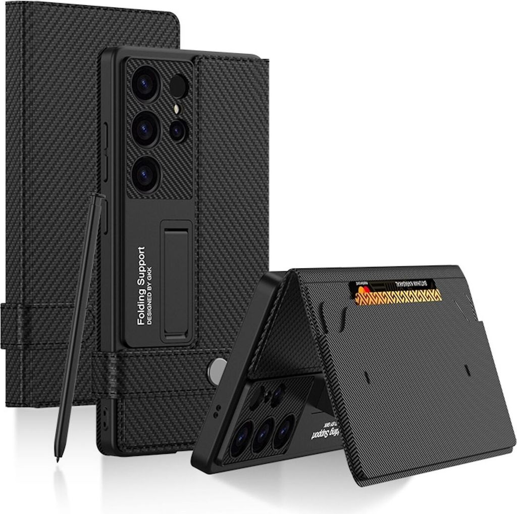 Für Samsung Galaxy S25 Ultra GKK MagSafe Flip Wallet Leder / TPU Hülle Carbon