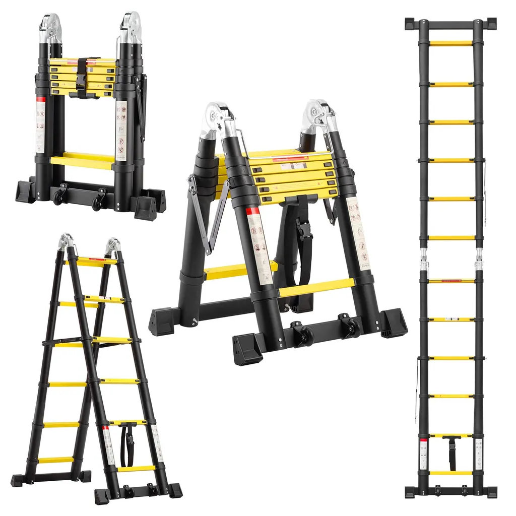 TEENO 3,8M Échelle télescopique pliante en aluminium avec stabilisateurs
