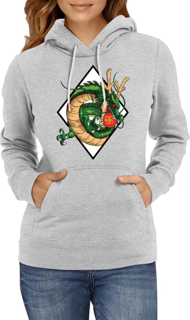 Damen Kapuzenpullover Dragon Anime Manga Ball Z Shenron 01, Lady S / Grau