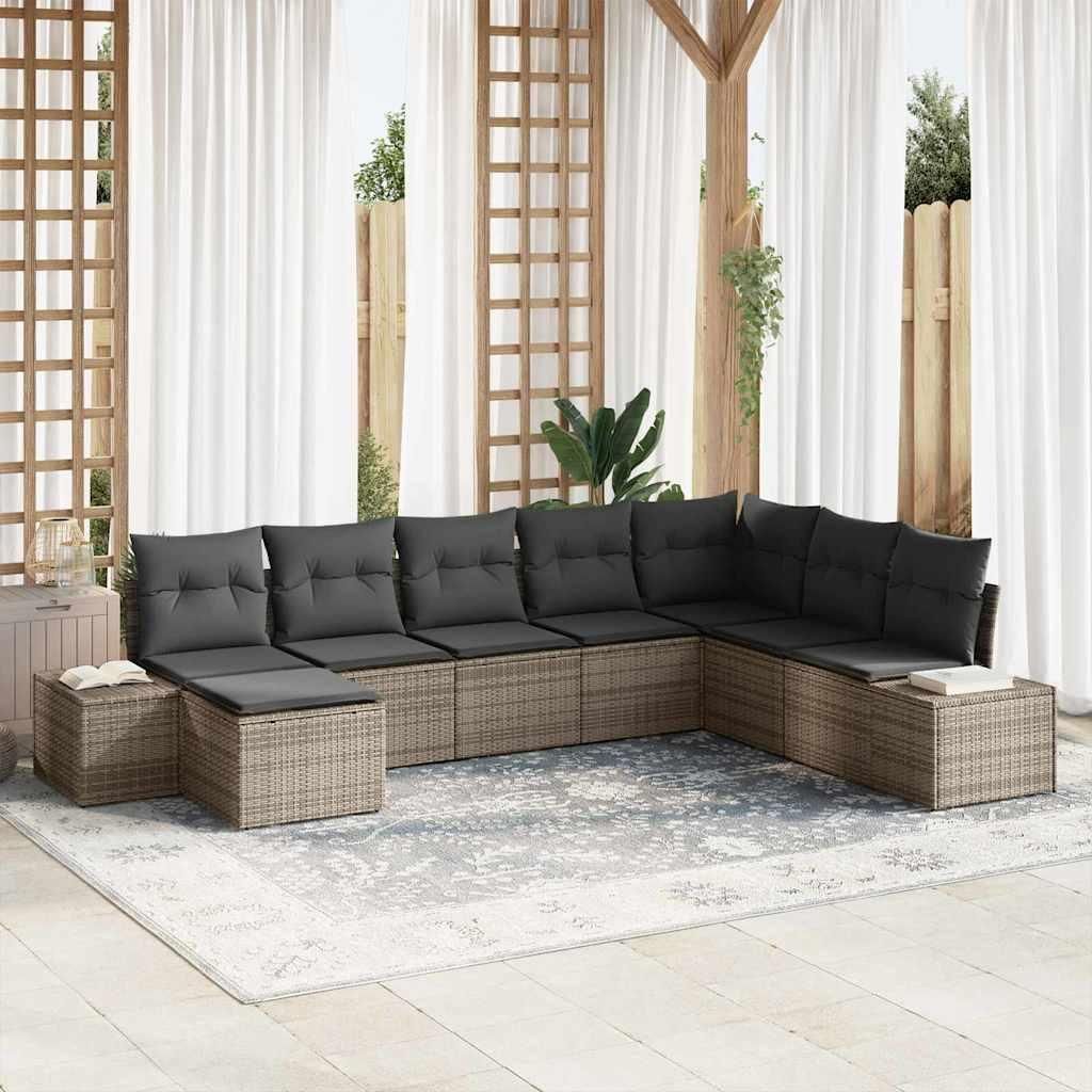 Maison Exclusive - Garten-Sofa-Set mit Kissen mit Speicher 8 pcs Grau Poly-Rattan