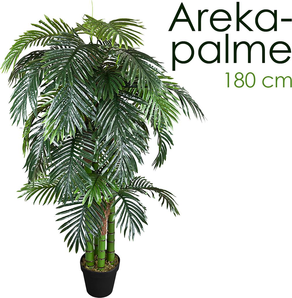 Künstliche Palme groß Kunstpalme Kunstpflanze Palme künstlich wie echt Plastikpflanze Arekapalme 180 cm hoch Balkon Dekoration Deko Decovego
