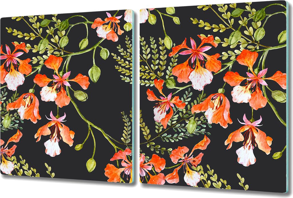 Glas Schneidebrett Herdabdeckplatten Schneideplatten - 2x 40x52 cm - Rote Blumen