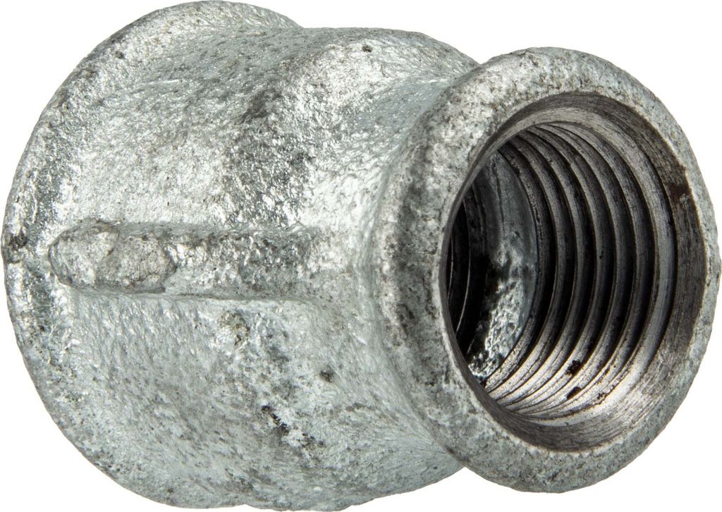 Temperguss-Gewindefitting verzinkt Reduziermuffe, IG x IG 1 1/2 x 3/4 Zoll, Typ 240, DVGW