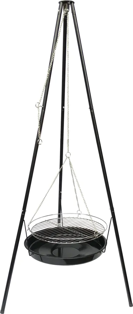 Barbecue trépied pivotant au charbon avec grille de cuisson réglable