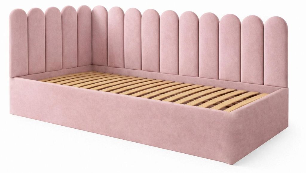 Jugendbett JUNIOR 100x200 Wandpaneele Rosa Velvet Bettkasten