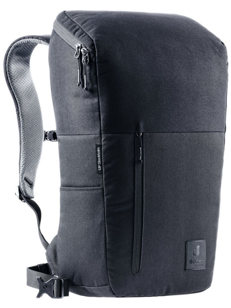 A black Deuter backpack is shown against a white background.