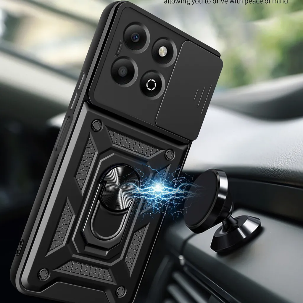 EASSGU Custodia Armor Per HONOR X6a (6.56 Pollici) – Cover Rigida Con Anello Supporto E Base Magnetica – Nero - 2