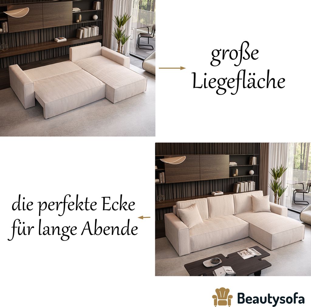 Ecksofa Parys L-form Polsterecke mit Cord-Bezug mit Produktbild 5