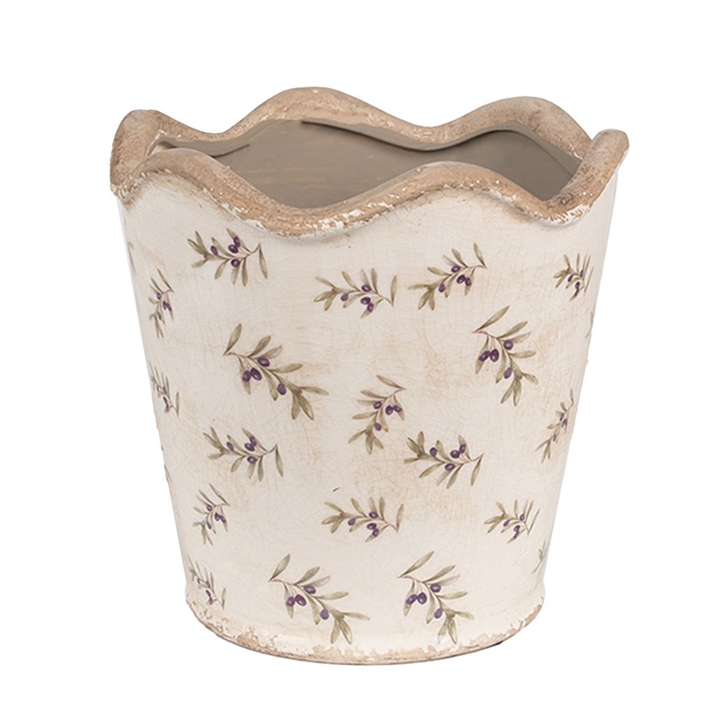 Clayre & Eef Innenblumentopf Ø 19x18 cm Beige Blau Keramik Oliven