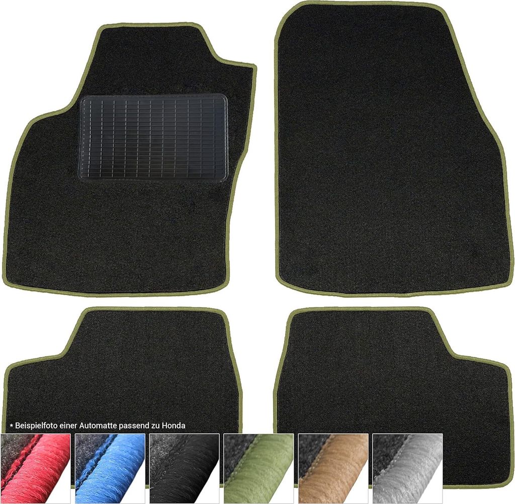 moto-MOLTICO Fußmatten Auto Velours Autoteppiche Schwarz Automatten Set 4-teilig passend für Honda Civic 1988-1991 (Grüne - Ziernähte)
