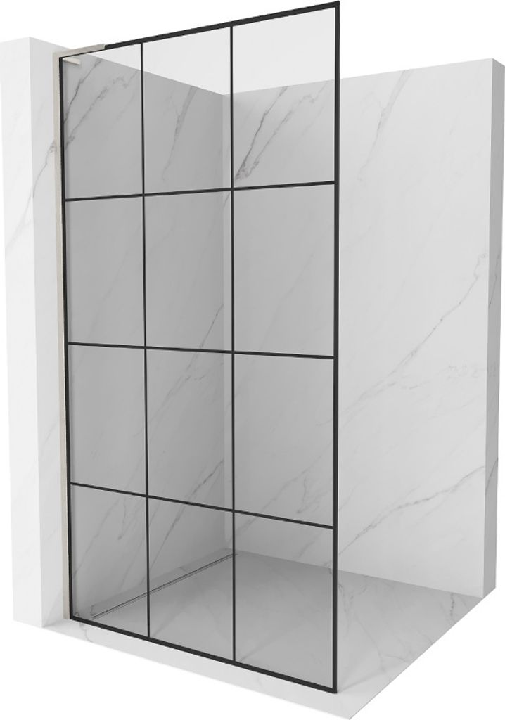 Mexen Kioto L Duschwand Walk-in 110 x 200 cm, schwarzes Muster, gebürstetes Nickel - 800-110-103-97-77