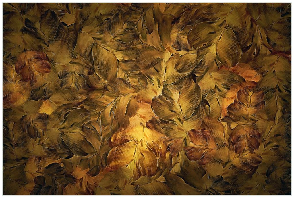 Wallario Wandbild aus Acryl, 90 x 60 cm, freischwebende Optik - Goldene Blätter in Ölfarben