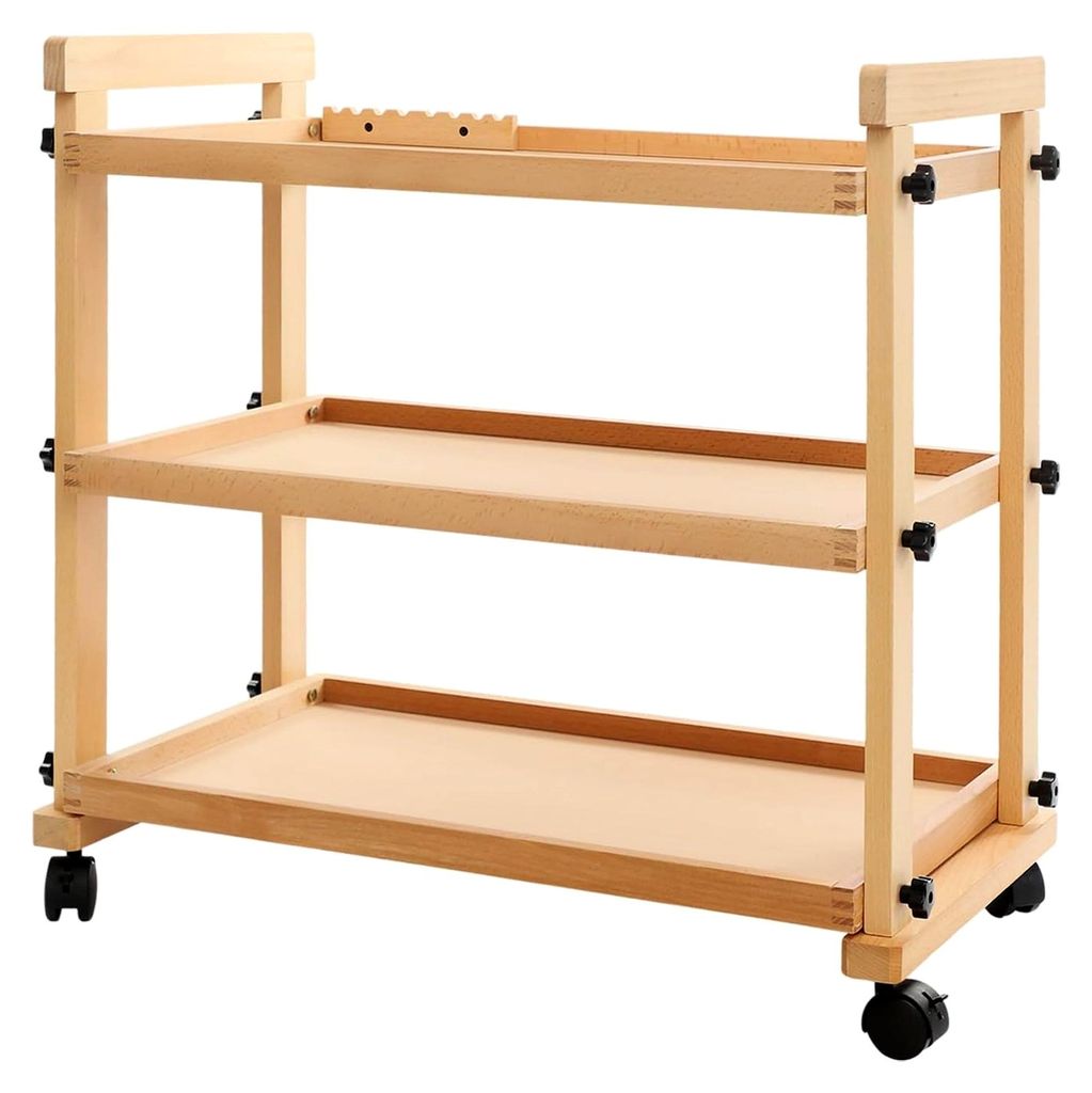 Holz-Kunstwagen, Multifunktionaler Aufbewahrungswagen mit 3 Ebenen, für Schlafzimmer und Wohnzimmer 77,5 * 42 * 76,5 cm