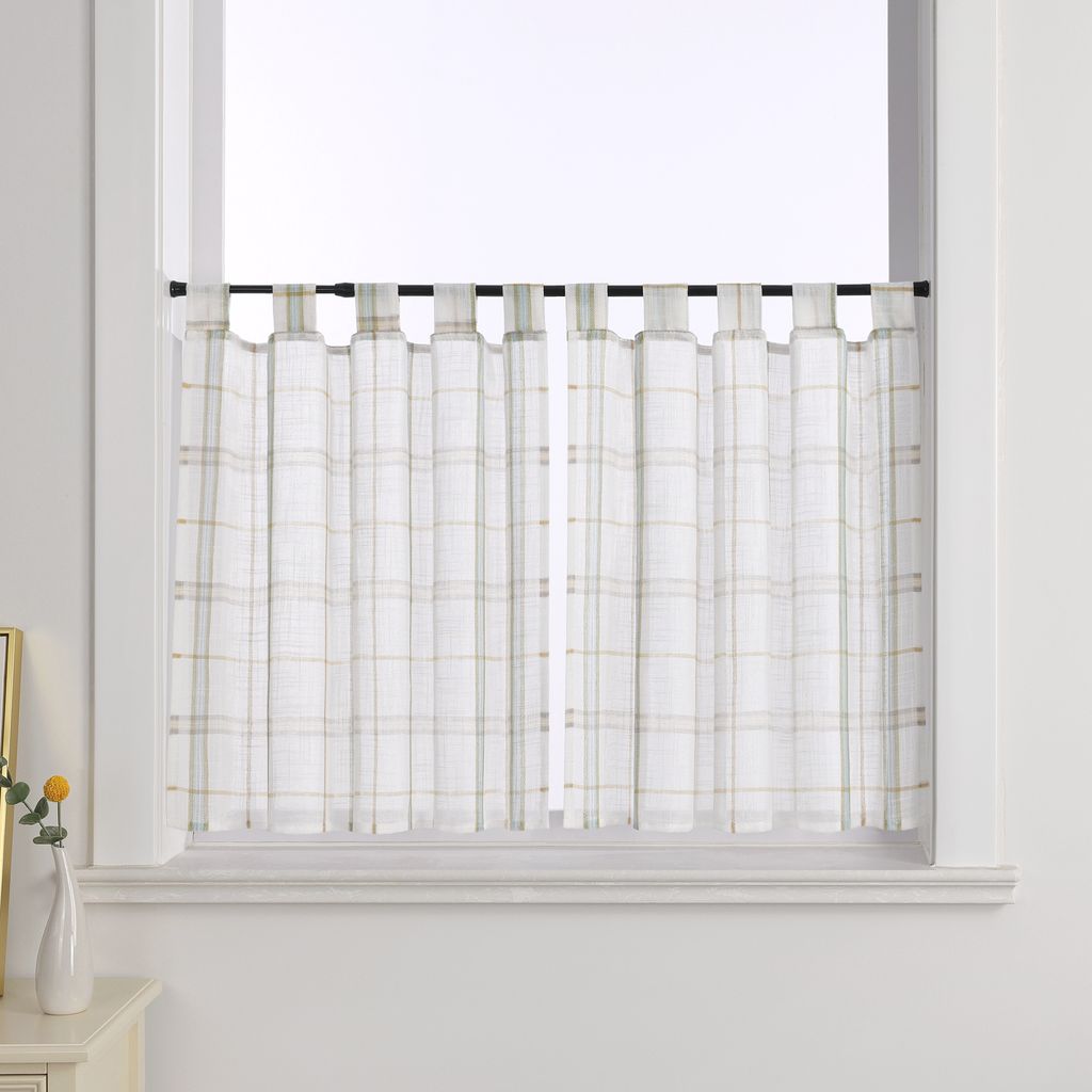 Joyswahl 2er Scheibengardinen mit Schlaufen Leinen Küche Gardinen Gitter-Kurzstores Bistrogardine landhausstil Transparent BxH 110x90 cm Grün 2 S...