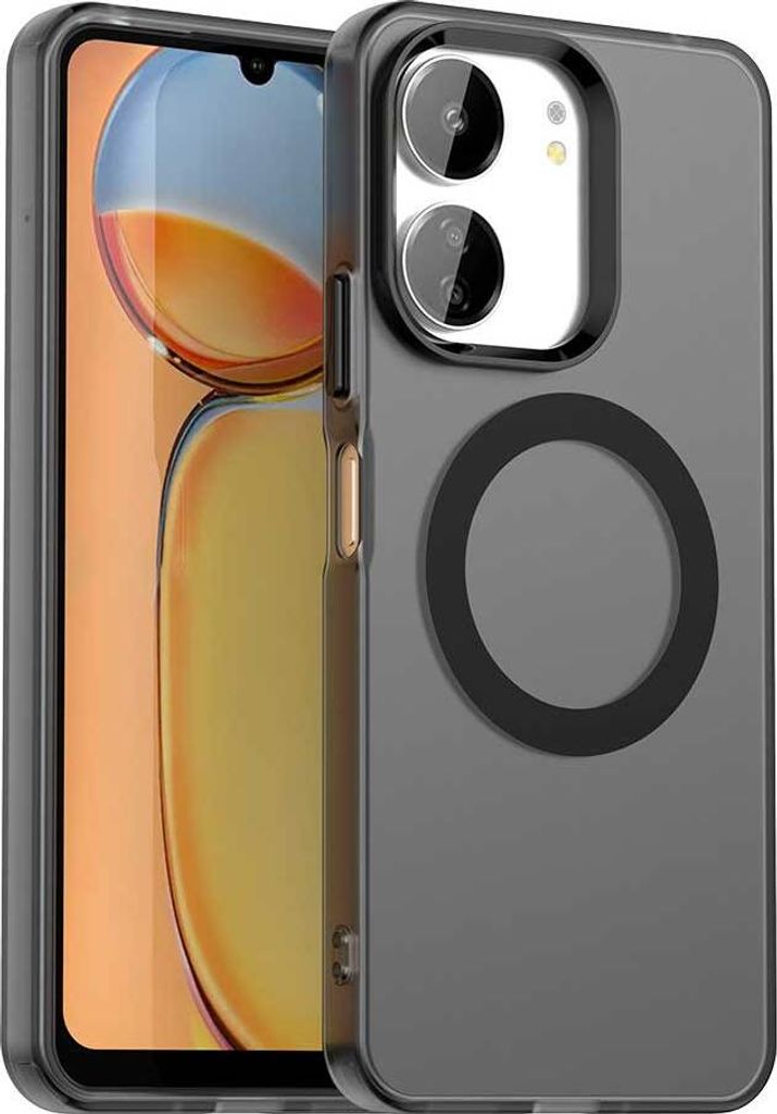 Magnetisch Hülle für Xiaomi Redmi 13R / Redmi 13C 5G/4G, Schlank Durchscheinend Matt Stoßfest Handyhülle Schwarz
