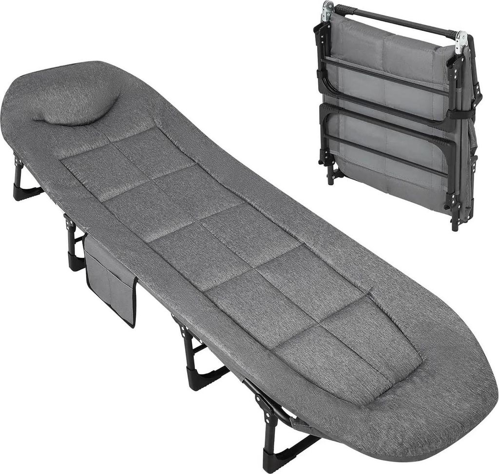 Tragbares Klappbett - Campingfeldbett - King Size - Metallrahmen - Matratze & Kissen inklusive - Belastbar bis 226 kg - Orange
