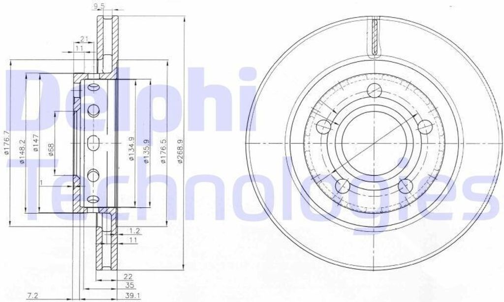2x DELPHI Bremsscheibe BG3525 für AUDI A8 (4D2 4D8) 100 Limousine (4A2 C4)