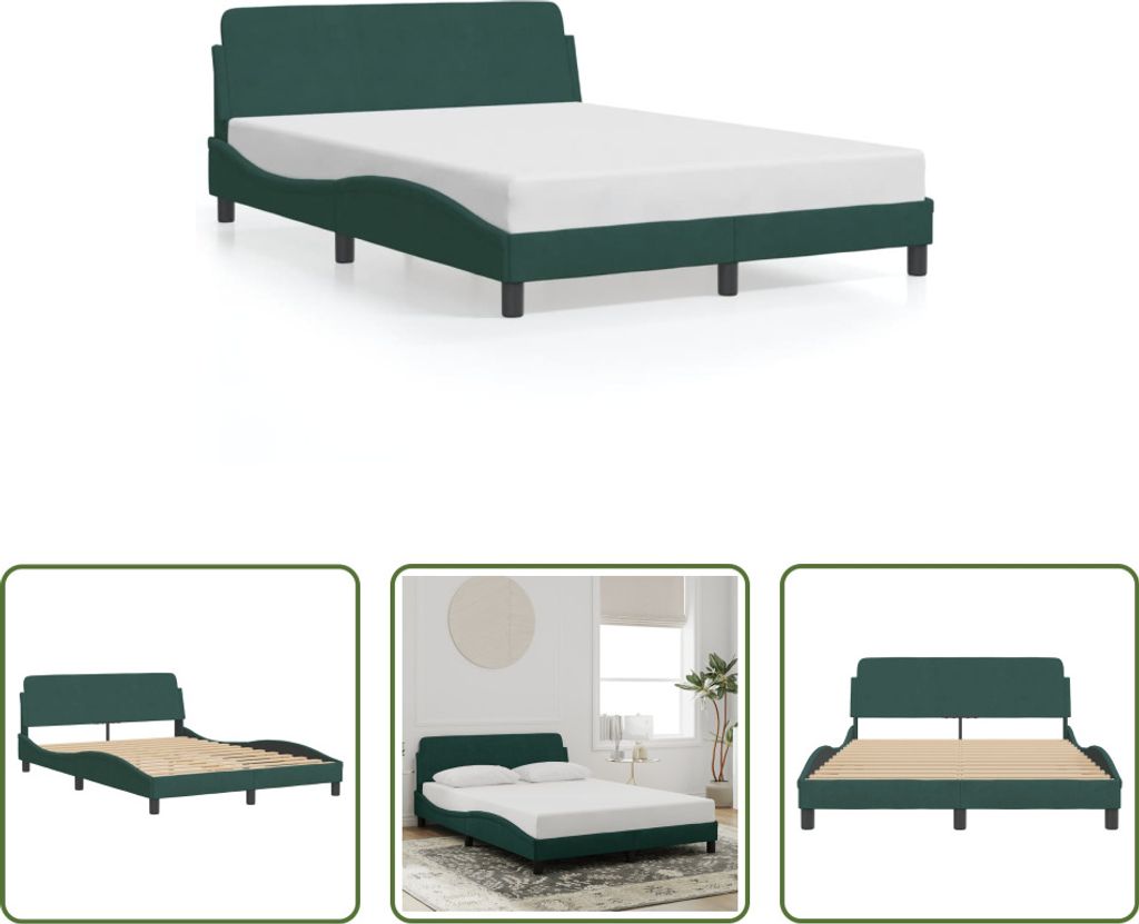 The Living Store Bettgestell mit Kopfteil Dunkelgrün 140x200 cm Samt
