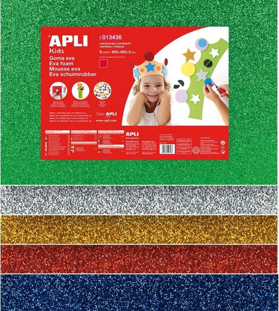 APLI Kids Glitter-Schaumstoff Bastelbögen Weihnachtsfarben 60x40 cm 5 Stück