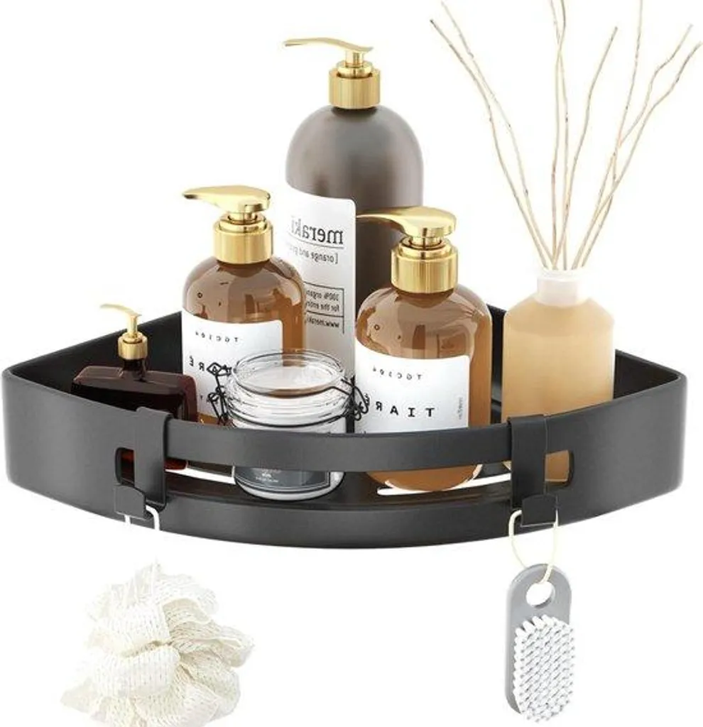 Étagère d'angle en inox noir inoxydable pour cabine de douche Loft