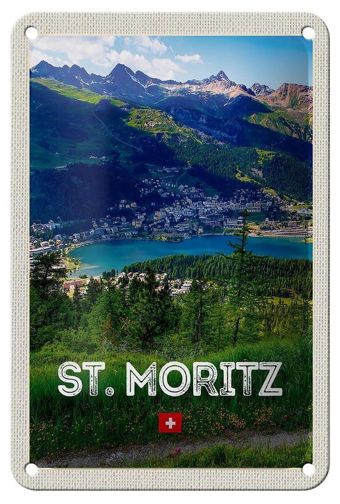 Blechschild Reise 12x18cm St. Moritz Österreich Ausblich Reise Schild