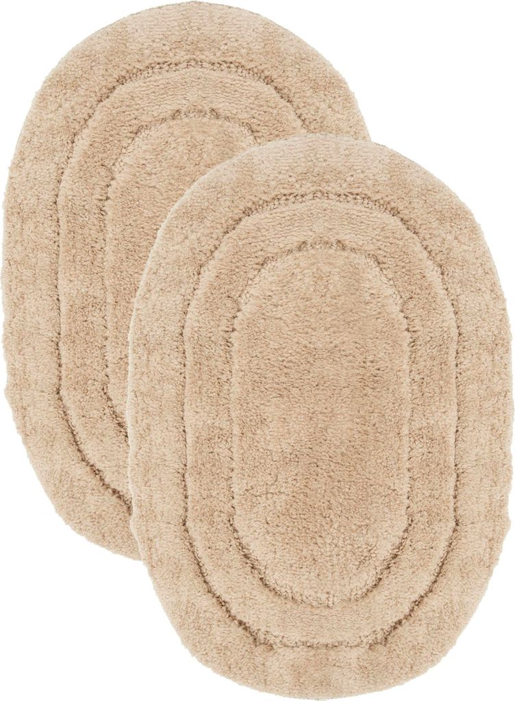 Badematten Set - 2-Teilig - 40x60 cm - Beige - Oval - Weiche Badvorleger - Rutschfest - Waschbar - Saugfähige Badematten