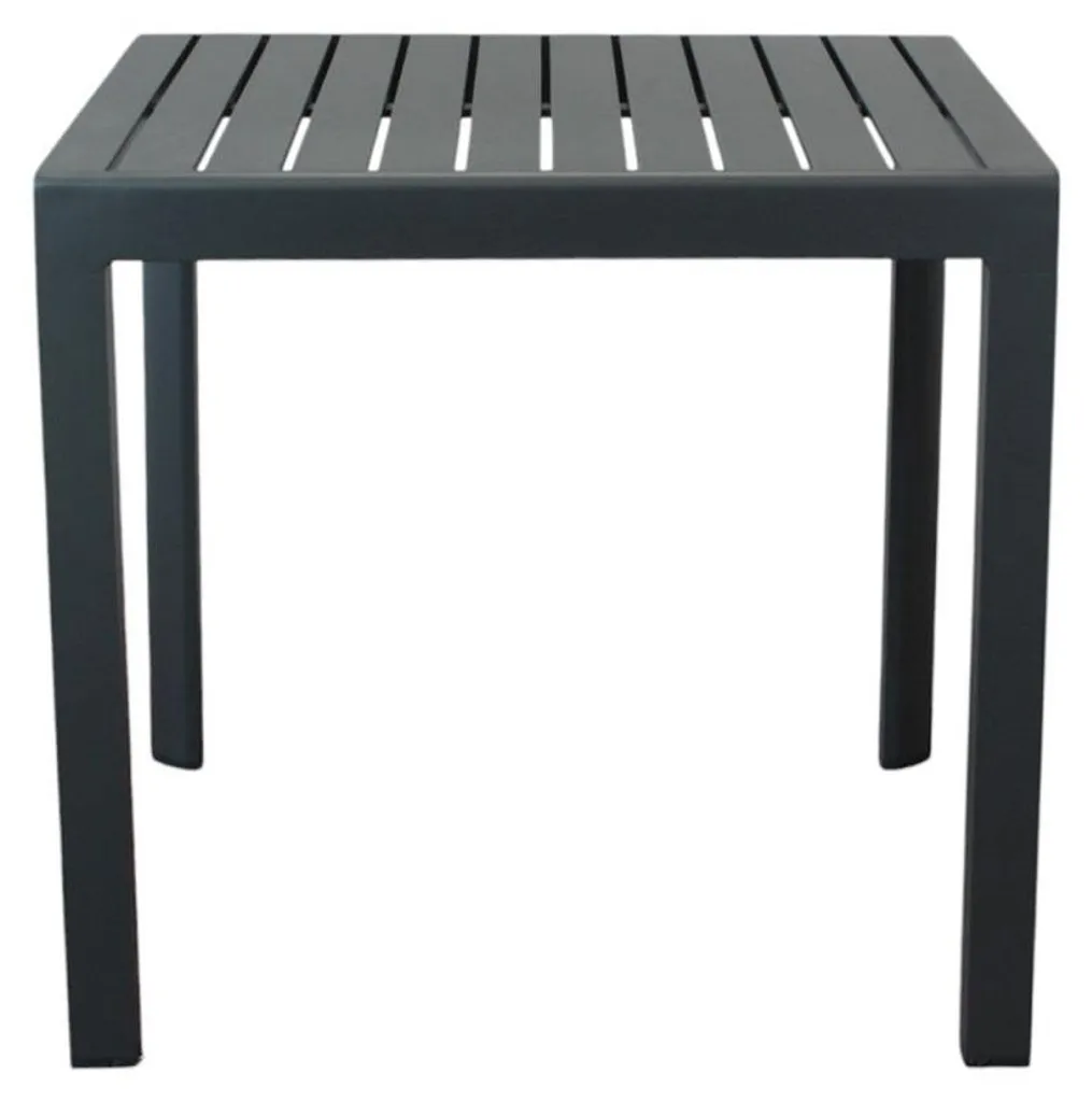 Table carrée 80x80 cm Alley en aluminium noir avec plateau à lattes
