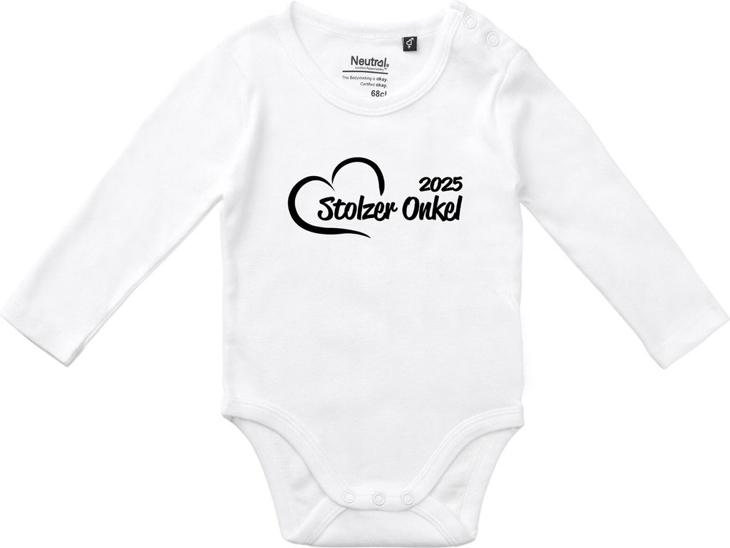 Huuraa Baby Body Stolzer Onkel 2025 Herz 62 White Baumwolle Fairtrade Langarmbody Geschenkidee