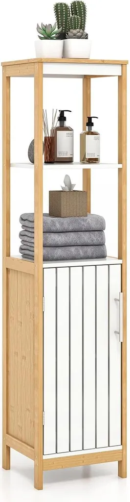 Mobile Colonna Bagno 30cm Bambù - Design Lamellare Kaki Salvaspazio