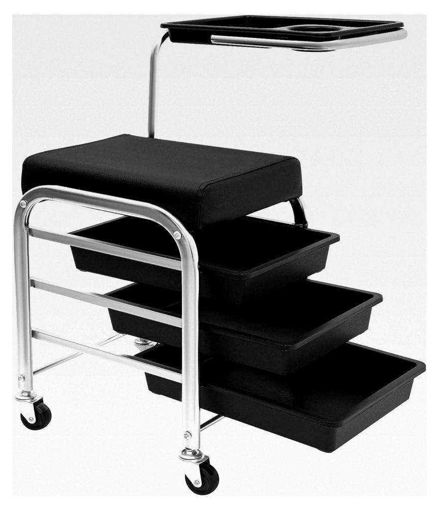 Friseurwagen, Arbeitswagen mit 4 Rädern und 3 Ablagefächern, höhenverstellbar von 53-77 cm, mobiler Salon-Trolley für die Schönheitspflege (Sc...